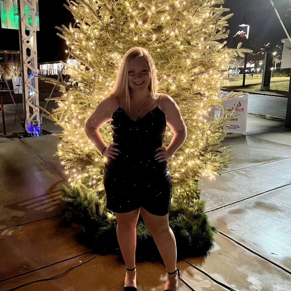 Windsor black with blue sequins homecoming dress